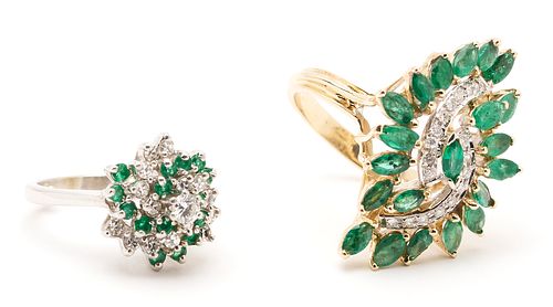 2 14K Emerald & Diamond Rings