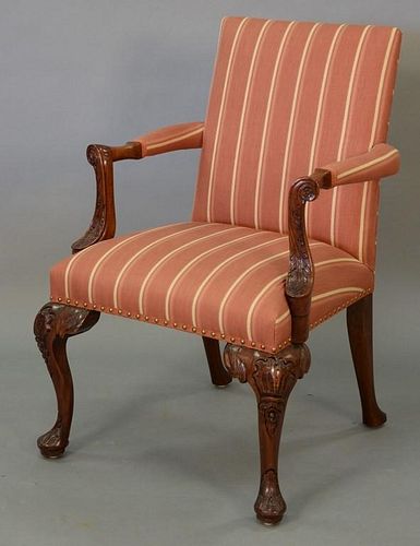 Chippendale style open arm chair with carved legs, very clean.