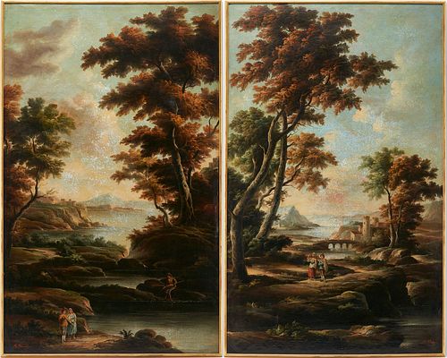 Pair of Large Oil on Canvas Italian Landscape Panels