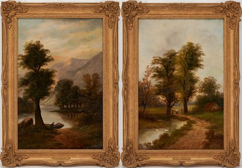 Pair of British Landscape Oil on Canvas Paintings, M. Holder