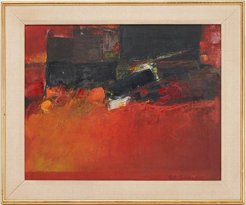 Carl Sublett O/C Abstract Painting, Composition Sunset, 1963