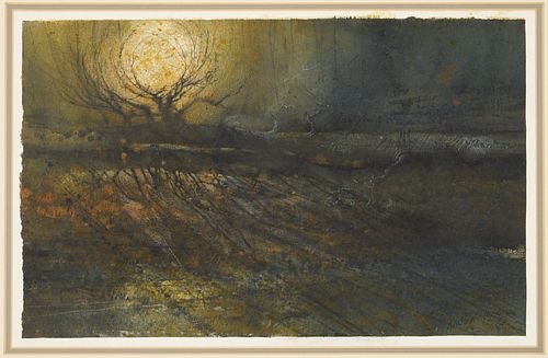 Xavier Ironside W/C Painting, Moonlit East TN Landscape