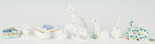 7 Herend Porcelain Items & 1 Rosenthal, incl. Rabbit Figurines, Boxes