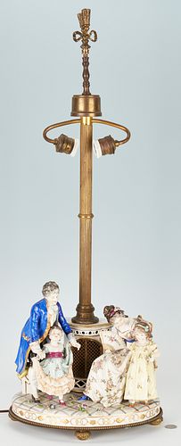 German Porcelain Figural Group, Converted to Lamp
