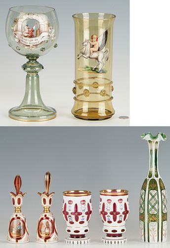 7 Decorative Enamel & Cased Glass Items