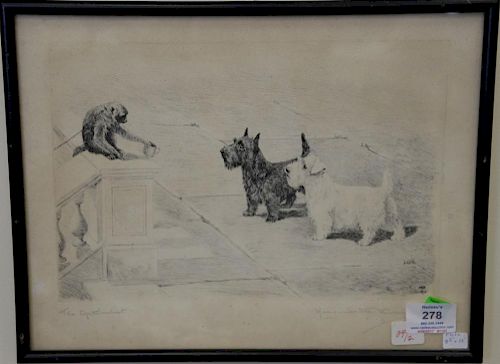 Two piece Marguerite Kirmse (1885-1954) lot to include etching "The Optimist" signed in pencil Marguerite Kirmse (image size 