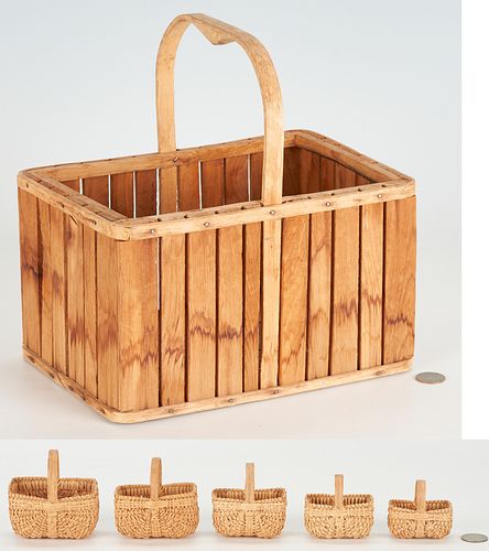 Elmer Richmond Wood Slat Basket & 5 Middle TN Miniature Baskets