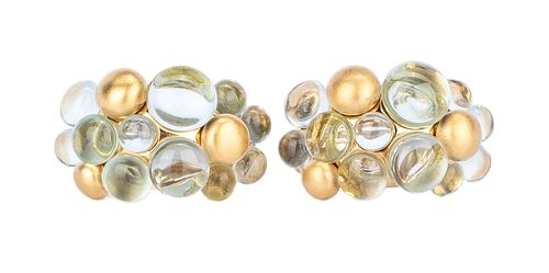 Bead Gold Ball Hoop Earrings with Cabochon Moonstone Beads