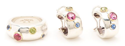 Tiffany & Co. Sterling, 18K, & Gemstone Ring & Earrings
