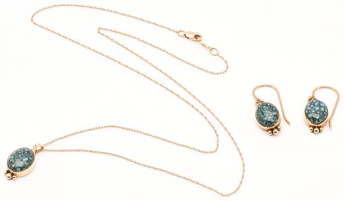14K & Turquoise Necklace w/ Matching Earrings