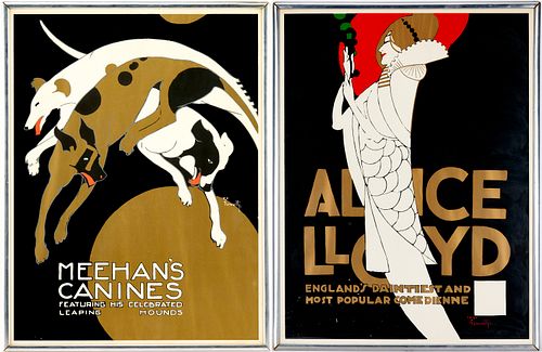 2 Alfonso Iannelli Art Deco Theatre Posters, Alice Lloyd & Meehan's Canines