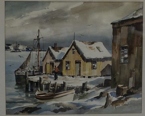 John Cuthbert Hare (1908-1978) watercolor Winter Sunlight signed lower right John Hare having A.A. Munsons Son Fine Art label