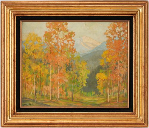 David Stirling O/B Mountain Landscape Painting w/ Aspens