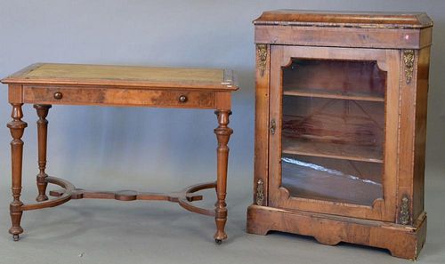 Two piece lot to include walnut Victorian writing table with cloth writing surface, circa 1870 and a Continental cabinet, 19t