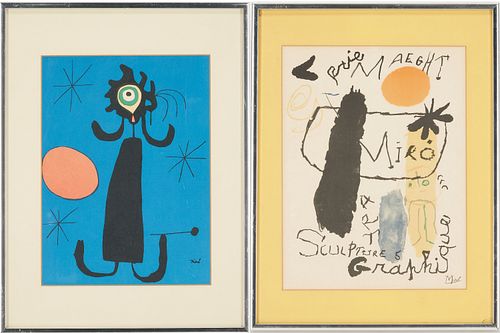 2 Lithographs After Miro, Galerie Maeght Exhibition & Mujer Ante el Sol