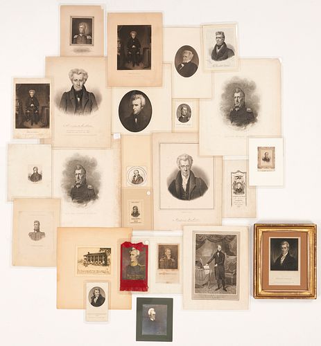 Collection of 24 Andrew Jackson Portrait Prints and Related Ephemera