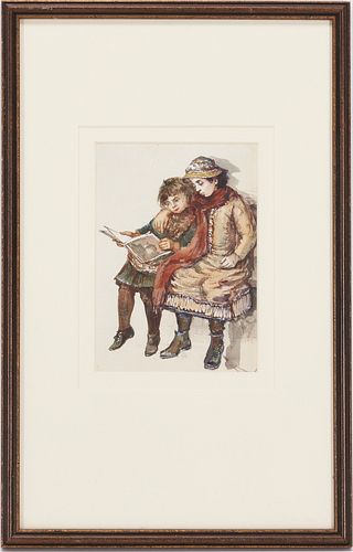 Edward Deanes Watercolor, Two Girls Reading