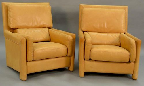 Pair ofRoche Bobois leather lounge chair, Rietveld style made in Italy.