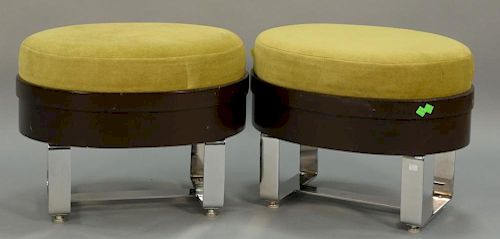 Pair footstools with chrome bases. ht. 16in., top: 16" x 21"