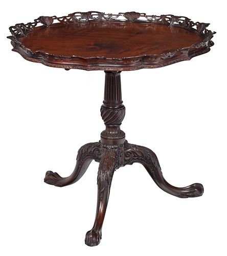 British Chippendale Style Carved Mahogany Tilt Top Tea Table