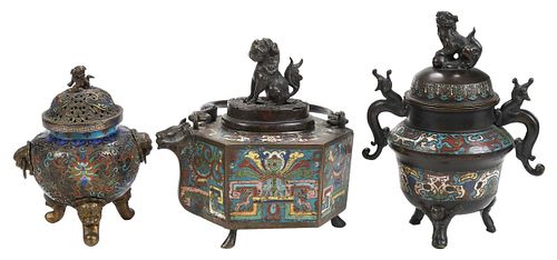 Three Chinese Cloisonne and Champleve Censers