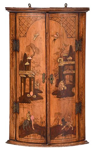 Chinoiserie Decorated Hanging Corner Cabinet