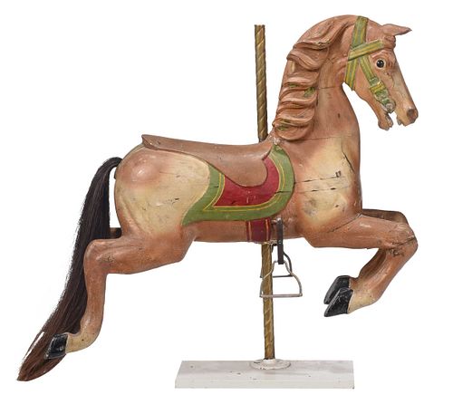 Carved and Painted Carousel Horse on Stand