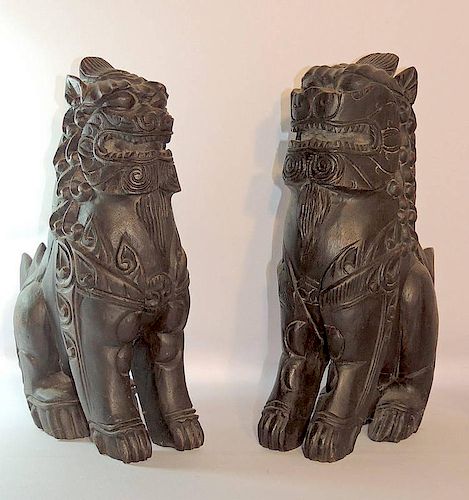 Pair of Carved Wood Foo Dogs