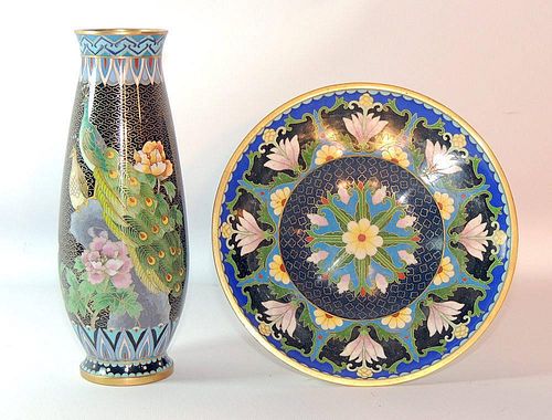 Chinese Cloisonné Enamel Vase and Compote