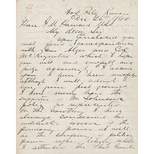 George A. Custer Autograph Letter Signed on Andrew Johnson and Suffrage for "colored men"