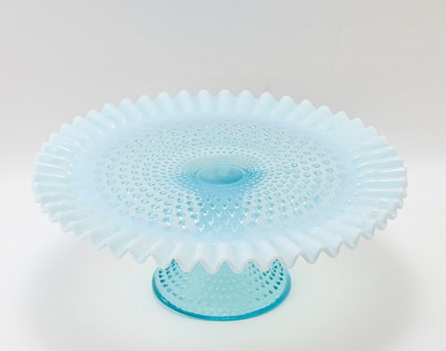 FENTON HOBNAIL BLUE OPALESCENT CAKE STAND 