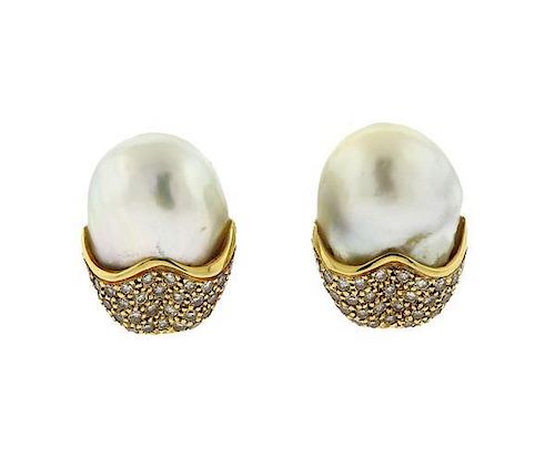 Ferran 18K Gold Diamond Pearl Earrings