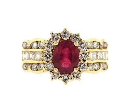 EFFY 14k Gold Diamond Red Stone Ring