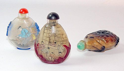 Three Inside-Painted Glass Snuff Bottles