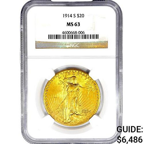 1914-S $20 Gold Double Eagle NGC MS63