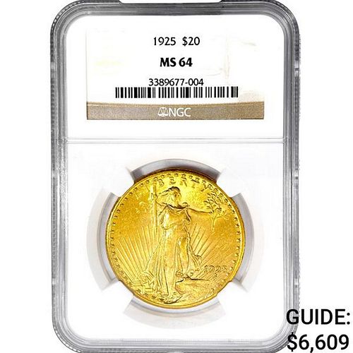 1925 $20 Gold Double Eagle NGC MS64