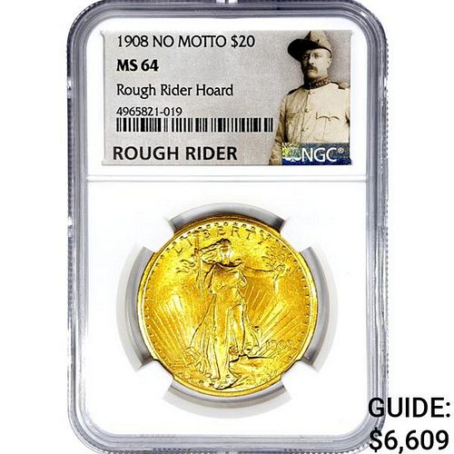 1908 $20 Gold Double Eagle NGC MS64 Rough Rider Ho