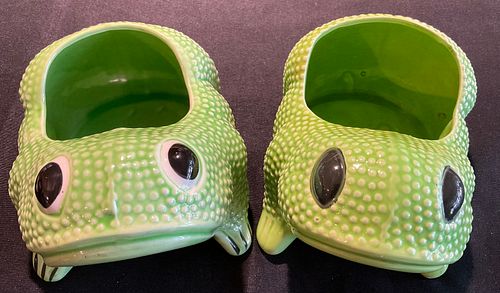 Pair of Hobnail Frog Planters In the Style of Jean Roger, France