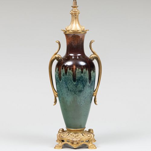 Napoleon III Gilt-Bronze-Mounted Chinese Glazed Porcelain Lamp
