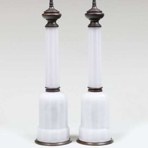 Pair of Pale Grey Opaline Lamps