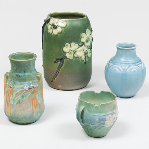 Two Roseville Pottery Vases and a Rookwood Pottery Vase