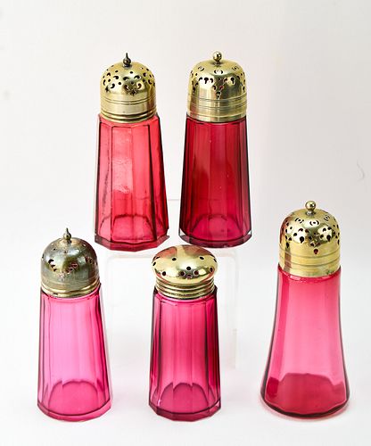 CRANBERRY AND RUBY GLASS SUGAR SHAKERS