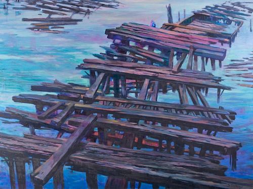 Stevens Pier Scene Oil on Canvas