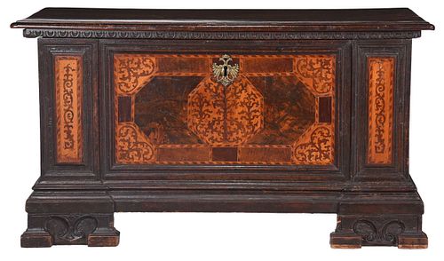 Continental Walnut and Seaweed Marquetry Blanket Chest