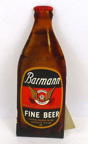1940 Barmann Fine Beer (stubbie) standee easel back Kingston, New York
