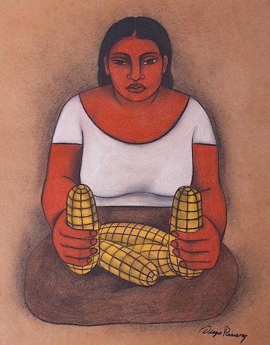 Diego Rivera "Estudio para Mural" Mixed Media
