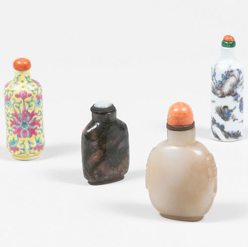 Group of Four Chinese Snuff Bottles and Stoppers