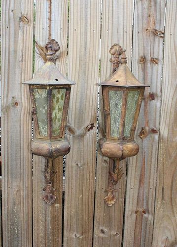 Pair distressed wall lanterns