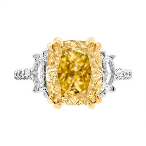5.18ct GIA Certified Three stone ring in 18K Yellow Gold & Platinum