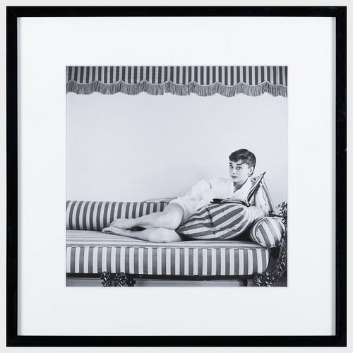 Mark Shaw (1922-1969): Audrey Hepburn on Striped Sofa